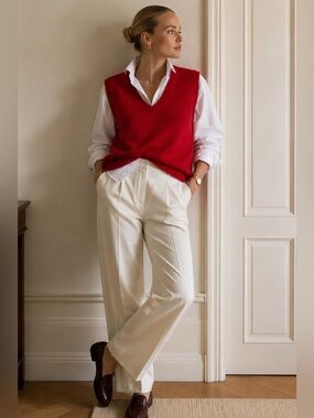 Lands’ End Red Cotton Knitwear Sweater Vest Oversized Old Money Preppy Knit L XL